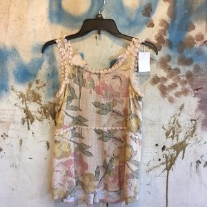 Lauren Conrad gold striped floral sleeveless top